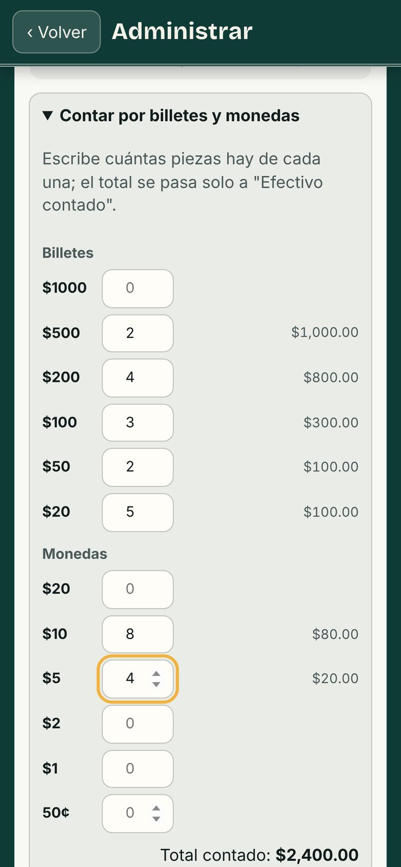 Conteo de billetes y monedas